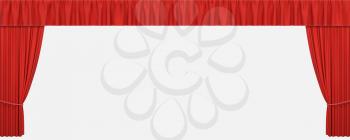 Red stage curtains isolated on white background. Realistic open theatrical cinema drapes for interior performance event on theatrical stage or in concert hall. Vector illustration
