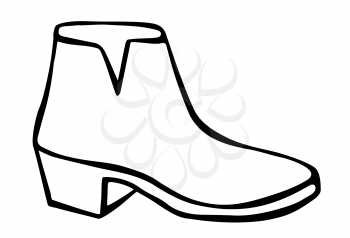 Doodle fashion cowboy boot hand drawn in line art style with ink brush. Vector illustration isolated on white background