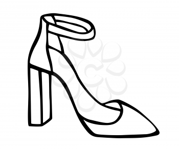 Doodle summer pumps with platform and heel hand drawn in line art style with ink brush. Vector illustration isolated on white background