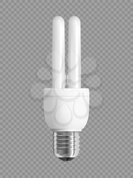 Energy saving light bulb on checkered background. Realistic vector illustration.