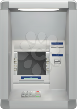 Atm machine with a card reader and display screen, isolated on white background. Vector illustration