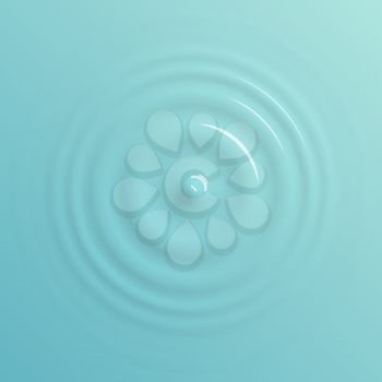 Water drop or rain droplet falling on water surface background, creating round ripple splashing with reflection. Top view. Vector illustration