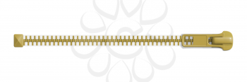 Closed metallic zipper lock, blank mockup. Realistic vector illustration