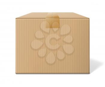 Realistic closed cardboard box, side view isolated on white background. Vector illustration