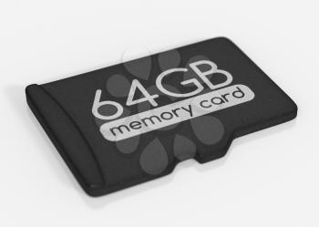 MicroSD memory card. 64 GB. Top view. Isolated on white