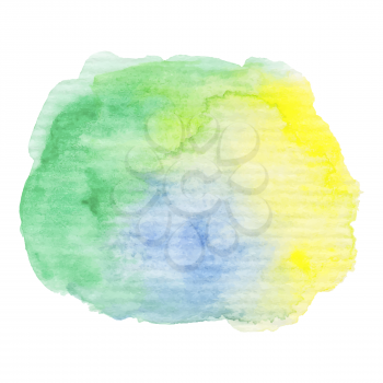 Hand painted watercolor blob. High resolution high quality. Green and blue bright colors. Abstract spring summer season background. Round graphic design element isolated on white. Vector illustration.
