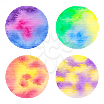 Hand painted watercolor circles set. Colorful texture, bright colors. High resolution graphic design elements for business cards, wedding and baby shower invitation, birthday cards and web sites.