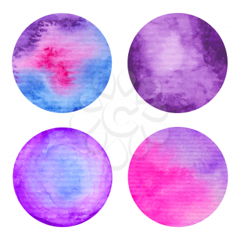 Hand painted watercolor circles set. Colorful texture, bright violet colors. High resolution graphic design elements for business cards, wedding and baby shower invitation, birthday cards and web sites.