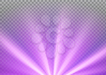 Purple colored rays with color spectrum flare. Abstract glaring effect with transparency. Vector illustration