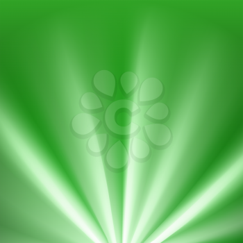 Green colored rays with color spectrum flare. Abstract glaring effect with transparency. Vector illustration
