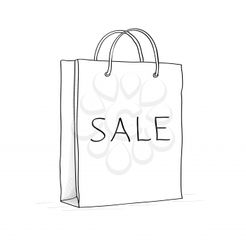 Sale bag, icon. Sketch vector illustration in doodle style