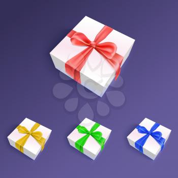 Gift boxes with ribbons and bows in different colors