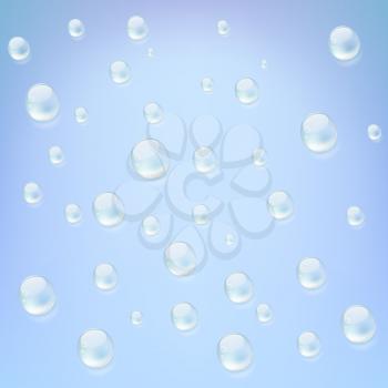 Drops of water with shadows, reflections and refraction of light. Vector background