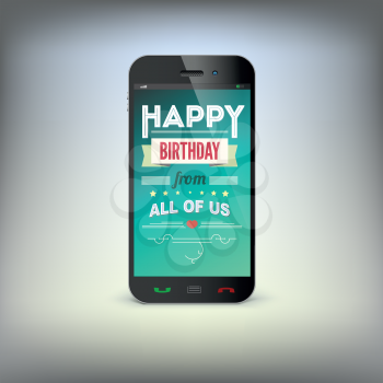 Birthday greeting card on screen of mobile phone