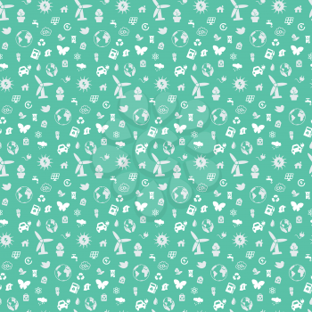Seamless pattern on environmental issues from a variety of objects on a green background. Pattern ready for premineniyu. Just paste it on the canvas and repeat.