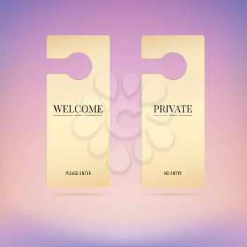 Set tag on door, welcome, private. Editable vector illustration.