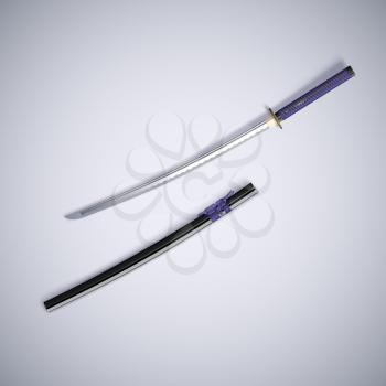Katana and sheath sai with shadow. Traditional samurai sword.
