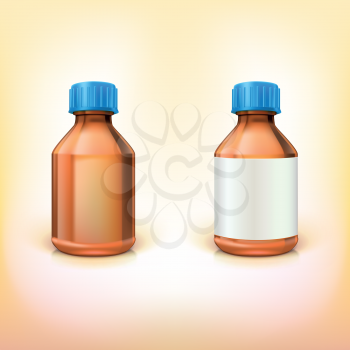 Vial for drugs. Two medical bottles with blank label on white background