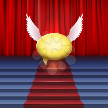 Stage with red carpet. Bubble with wings, abstract illustration