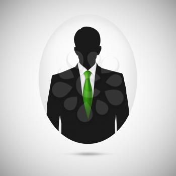Male person silhouette. Profile picture whith green tie, silhouette profile