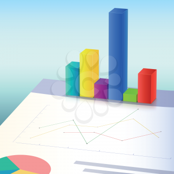 Financial charts and graphs. 3D design of profit bar. Vector illustration. Info graphic.