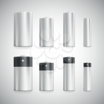 Set standard size batteries on a scale. Fully editable vector illustration