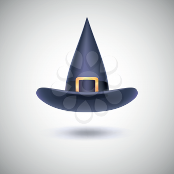 Black witch hat with black strip for Halloween, isolated on white background.