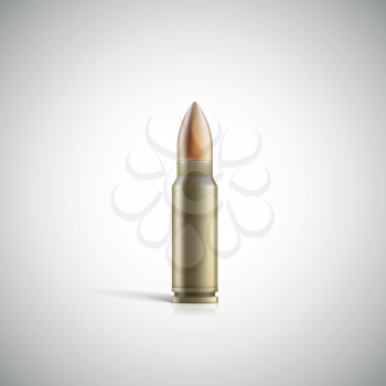 Single bullet. Rifle bullet isolated on white photo-realistic vector illustration