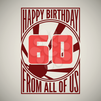 Retro poster. Birthday greeting, sixty years, vector banner.