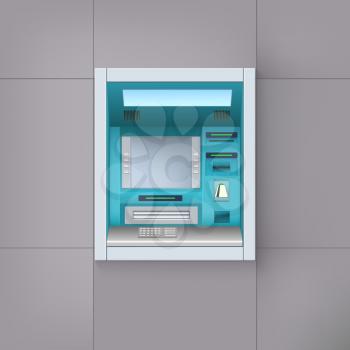 Cash-machine located on the wall, closeup. ATM icon for your design and business.