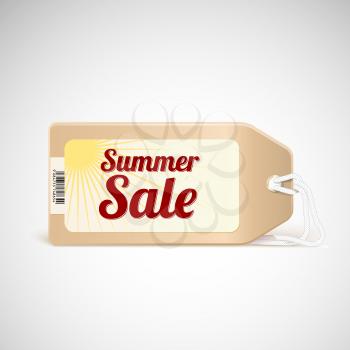 Summer sale tag. Vector price tag with a barcode.