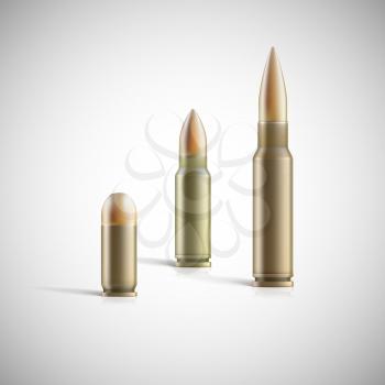 Rifle and pistol bullets isolated on white background. Photo-realistic vector illustration