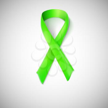 Green ribbon loop. Organ transplant and organ donation awareness. on white background.