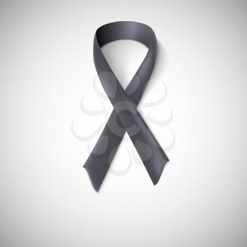 Black ribbon loop. Awareness ribbon on white background. Mourning and melanoma symbol.