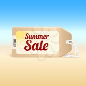 Summer sale tag. Vector price tag with a barcode on a colored background