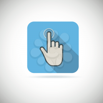 Hand with pressed finger in flat style, touch icon.