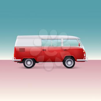 Classic camper van, side view. Vintage vector illustration
