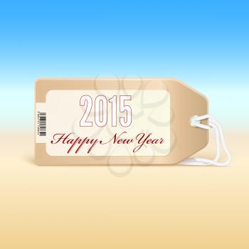 Greeting card with new year 2015 on the price tag. Vector sticker with compliments.