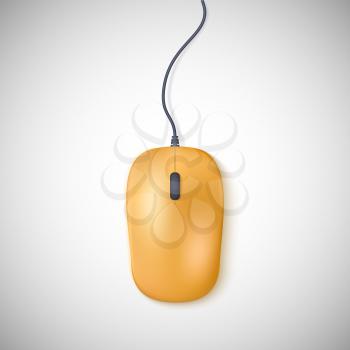 Yellow computer mouse on white background.  Vector illustration