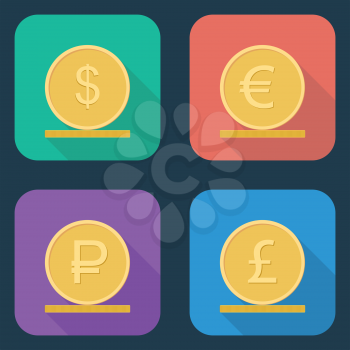 Coins vector icon. Vector set on colorfull background.