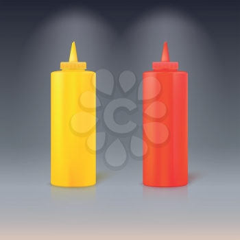 Bottles of ketchup and mustard. Isolated on colored background