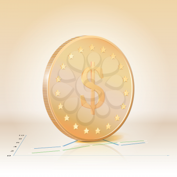 Gold coin with dollar sign. Vector illustration