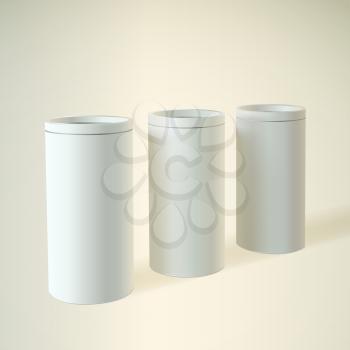 Blank white round tube or box, cylindrical container, round boxes