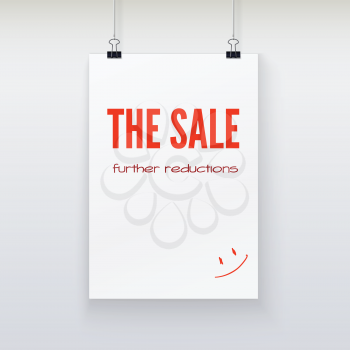 The sheet of paper with the word Sale, hanging on the wall
