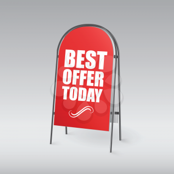 Sandwich board with an inscription Best offer today on a red background
