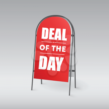 Sandwich board with an inscription Deal of the day on a red background