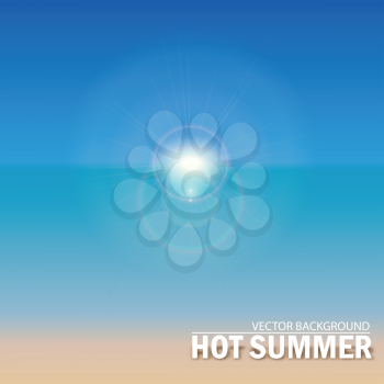 Sea shore, the sun on the horizon, vector background for your design