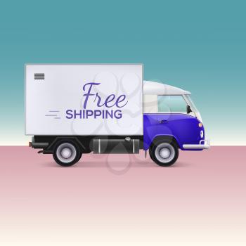 Delivery truck. Vehicle for the delivery of goods. Free shipping inscription
