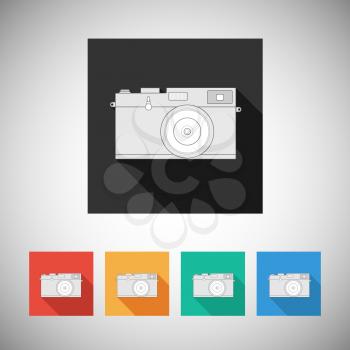 Film camera icon on square background with long shadow, vector for your design