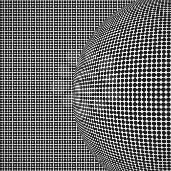 Radial halftone background with sphere. Vector illustration for you.
